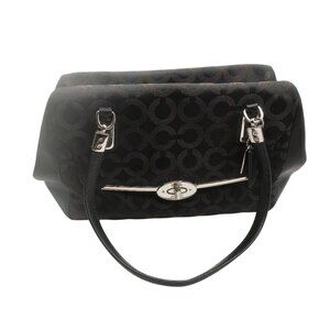 Coach Black Signature Jacquard & Leather Handbag With Silver-Tone Hardware & Tur